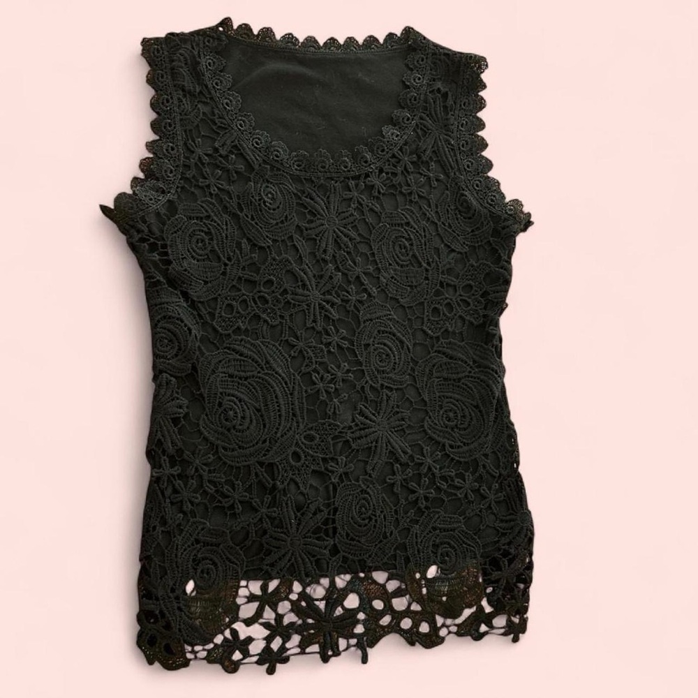 Black Crochet Lace Sleeveless Top